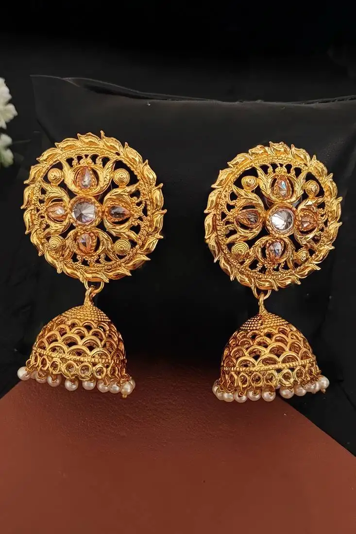 Transparent yellow designer high gold polish jhumka earrings – fancy antique party wear jewelry for women