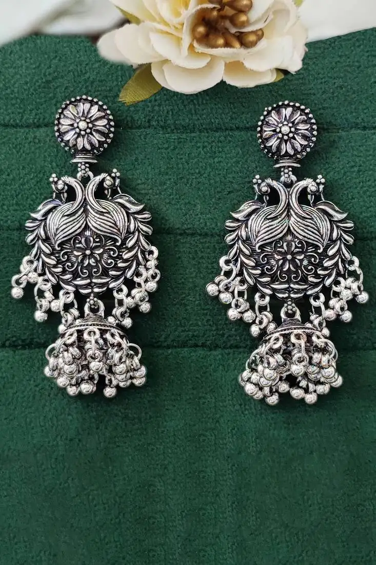 Oxcid peacock design oxidized silver earrings – stylish & traditional fancy wear