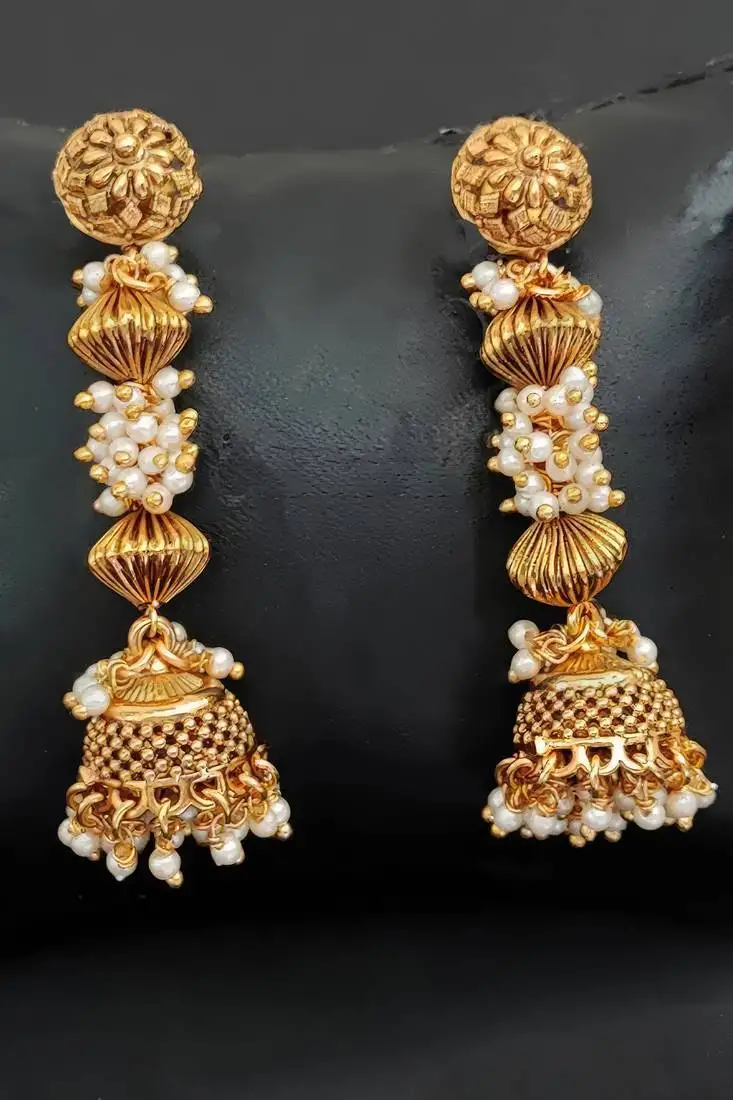 Pearl elegant antique gold polish earrings – designer classic revival jewelry