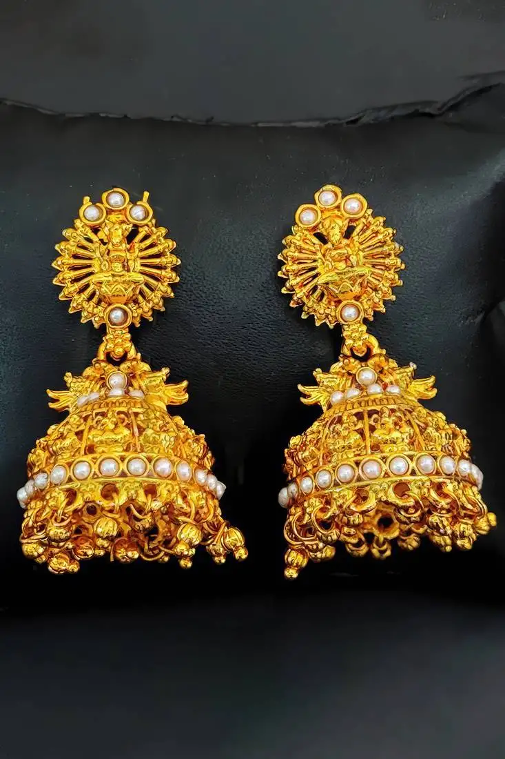 Pearlsouth indian temple jhumka earrings – high gold polish traditional jewelry