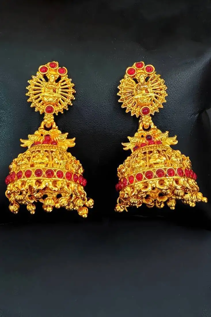 Ruby south indian temple jhumka earrings – high gold polish traditional jewelry