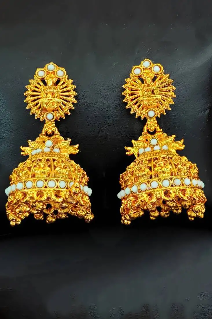 Mint green south indian temple jhumka earrings – high gold polish traditional jewelry