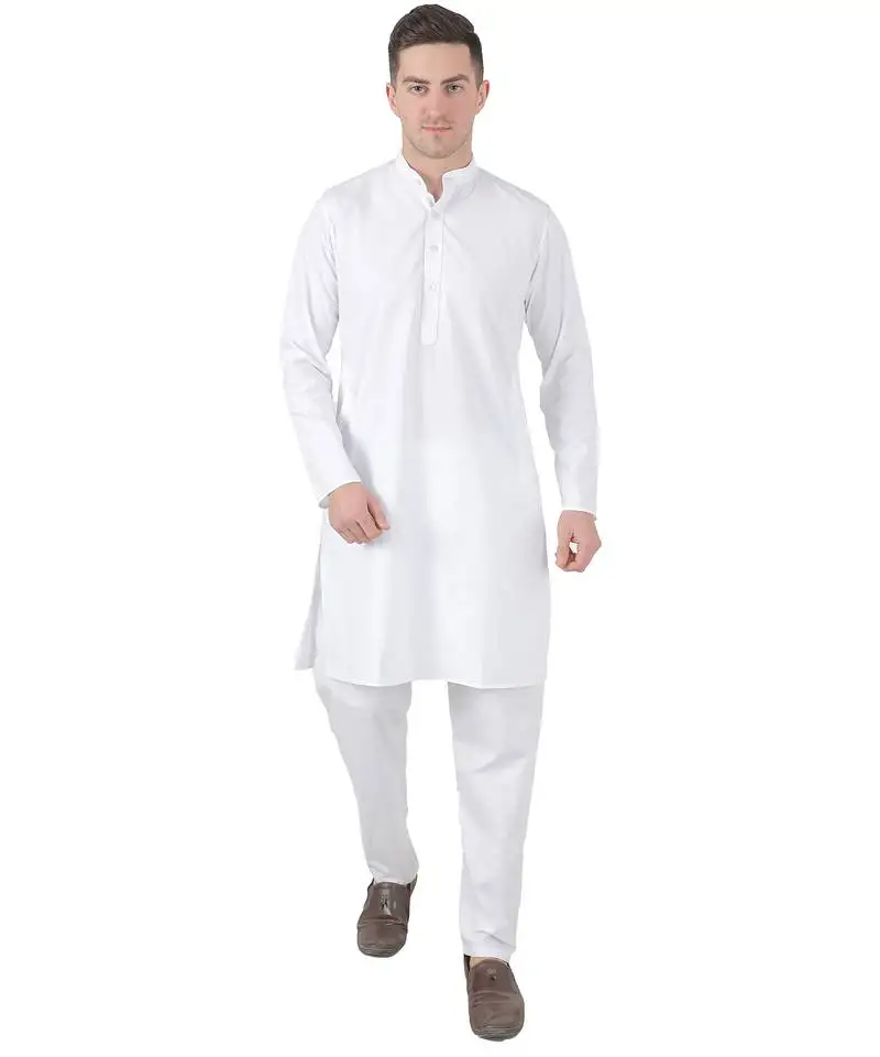 White cotton solid kurta set