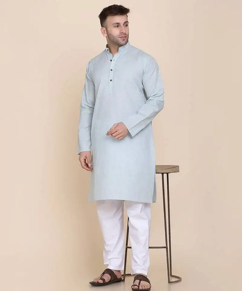 Men solid cotton kurta set
