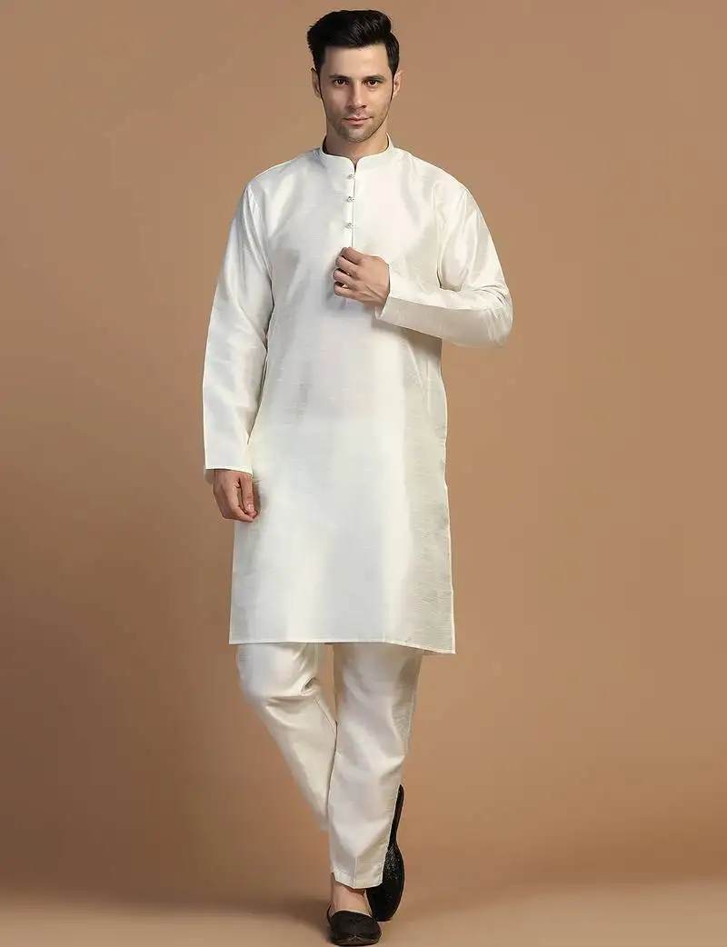 Off-white plain dupion kurta set