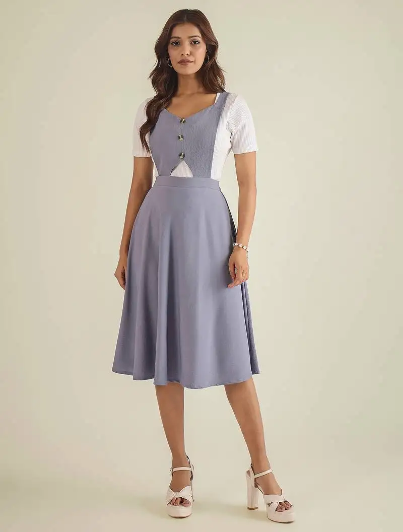 Women lavender pinafore flared dress
