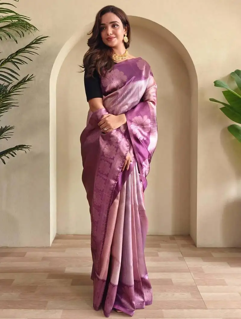 Purple zari weaving saree with blouse