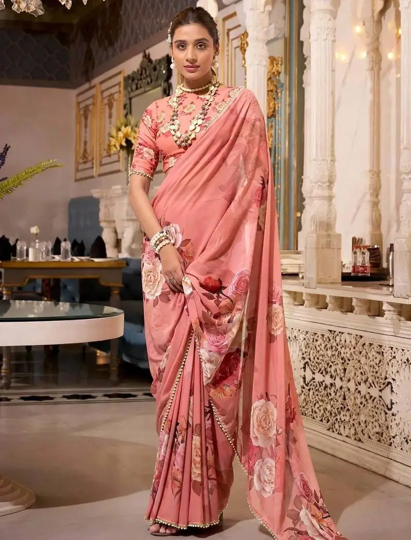 Orange georgette printed saree