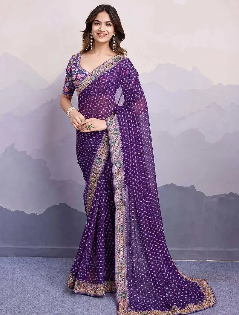 Purple georgette saree with blouse
