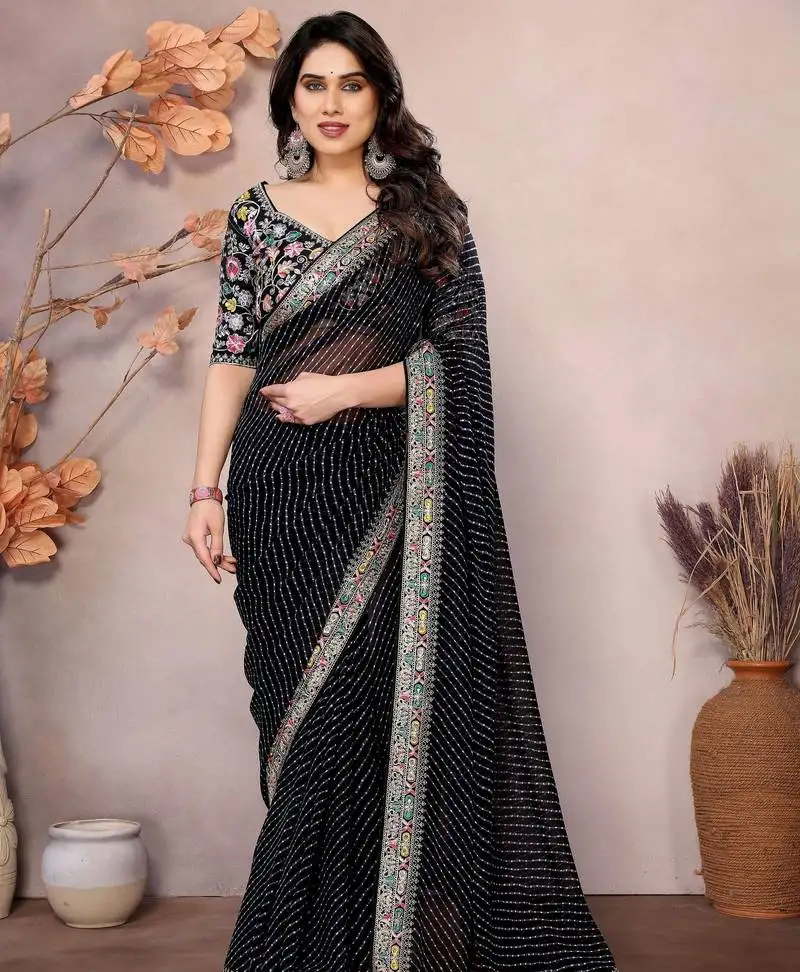 Black leheriya print saree with blouse