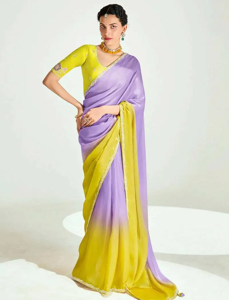 Lavender organza border work saree with blouse