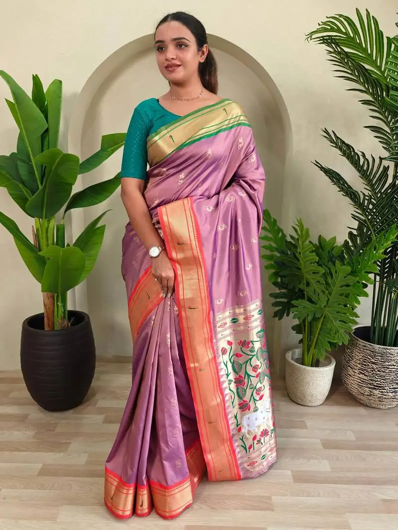 Light pink pichwai weaving saree with blouse