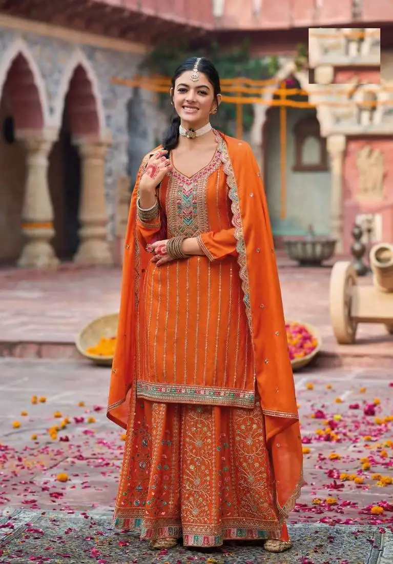 Orange free size full stitched upto 42 palazzo wedding suits
