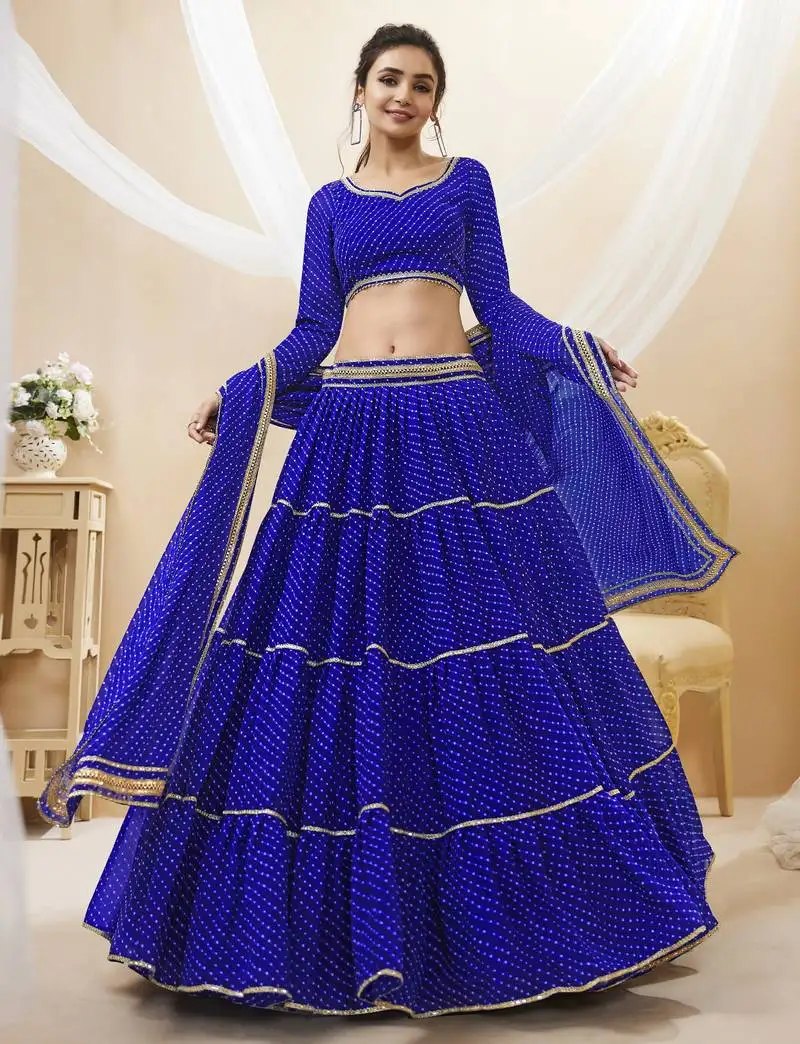 Blue georgette lehriya printed lehenga choli