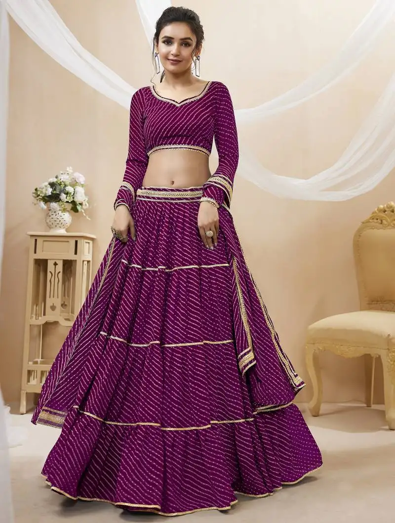 Purple georgette lehriya printed lehenga choli