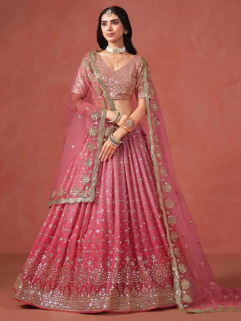 Pink georgette sequin zari embroidered lehenga choli