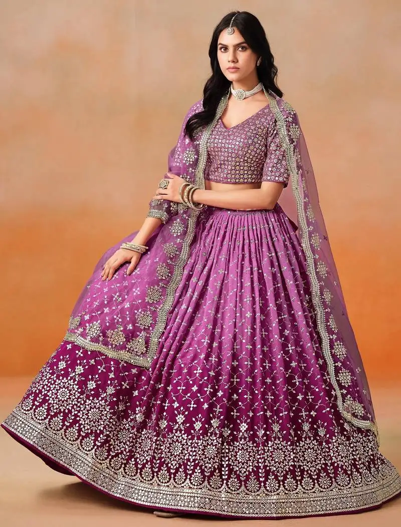 Rani pink georgette sequins zari embroidered lehenga choli