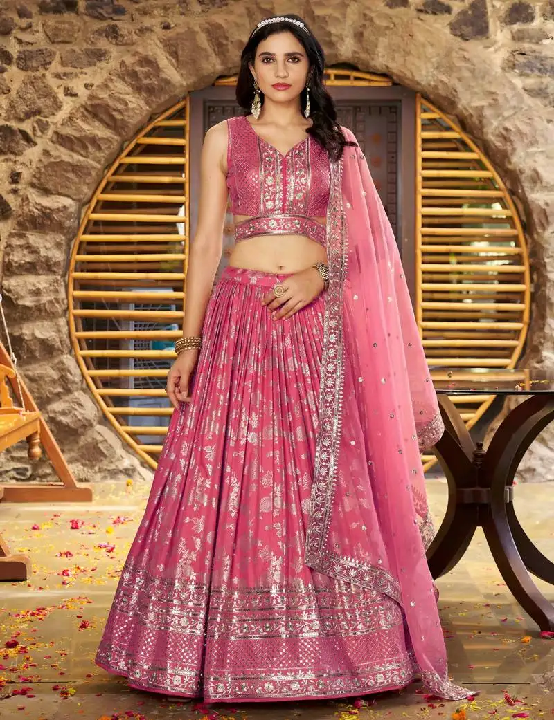 Pink dola silk sequins zari embroidered lehenga choli