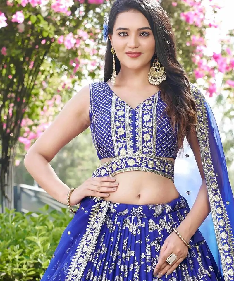 Royal blue dola silk sequins zari embroidered lehenga choli