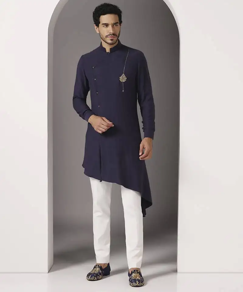 Blue plain cotton kurta pajama