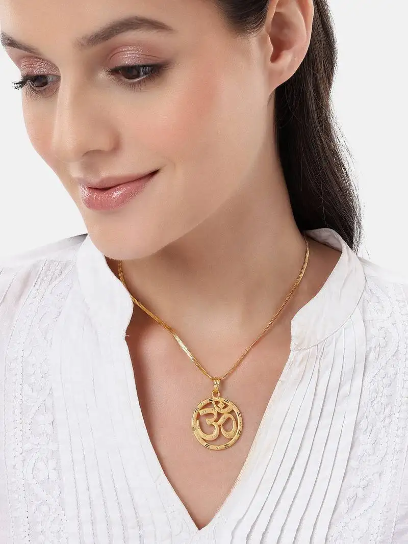 1 gram gold plated bansuri pendant necklace | peacock feather design | traditional gold-style jewelry for women & girls