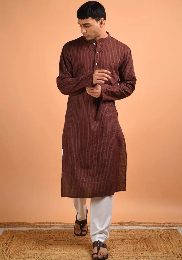 Chocolate brown cotton kurta