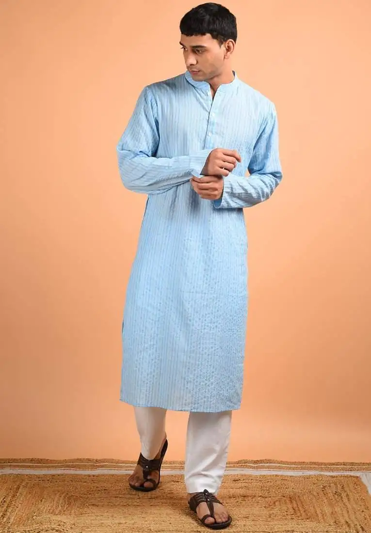 Sky blue cotton kurta