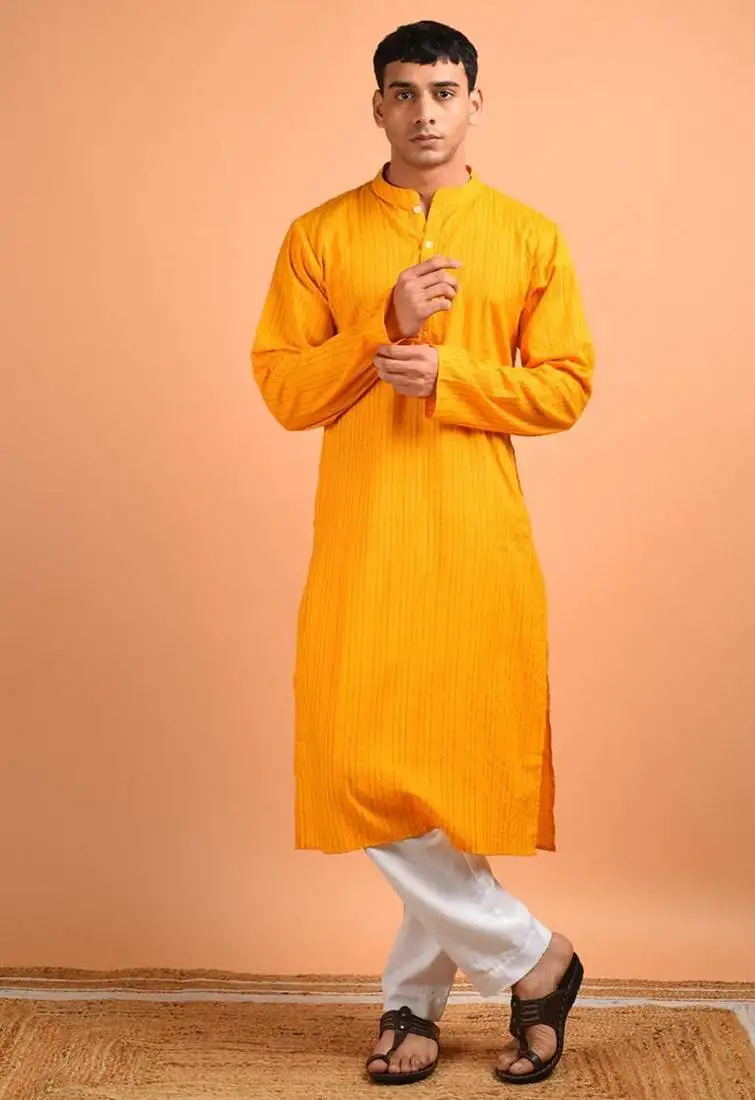 Chrome yellow cotton kurta