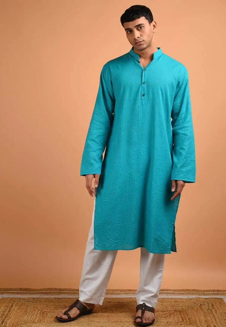 Turquoise cotton kurta