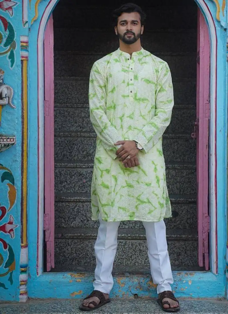 Green cotton mint blossom kurta pajama