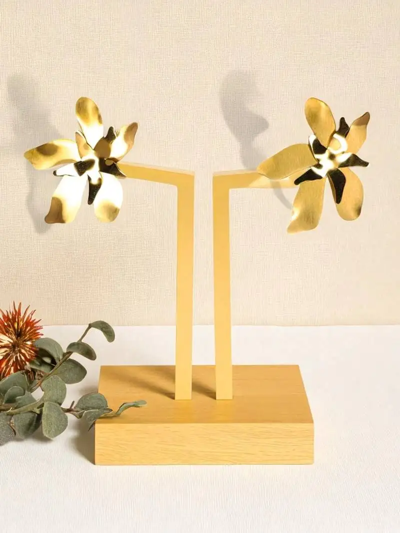 Golden lamour anti-tarnish abstract floral petal stud earrings