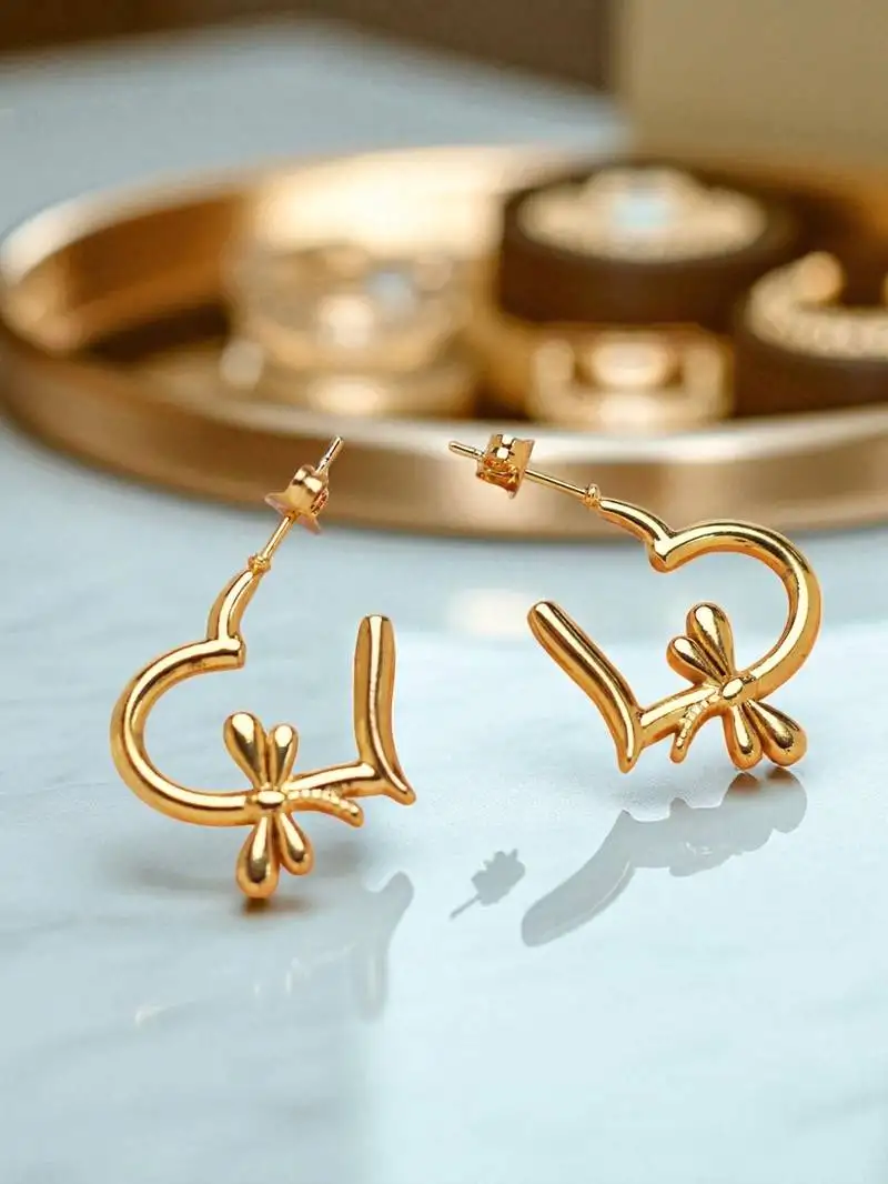 Golden glamouranti-tarnish floral love heart hoop earrings