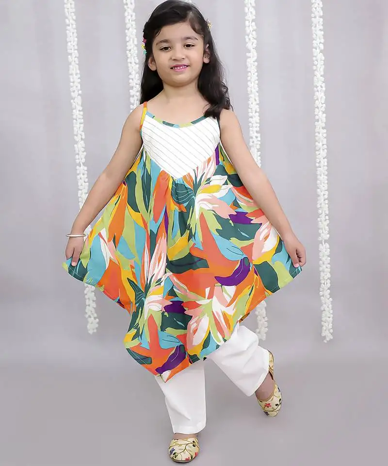 Multicolor printed cotton silk dress