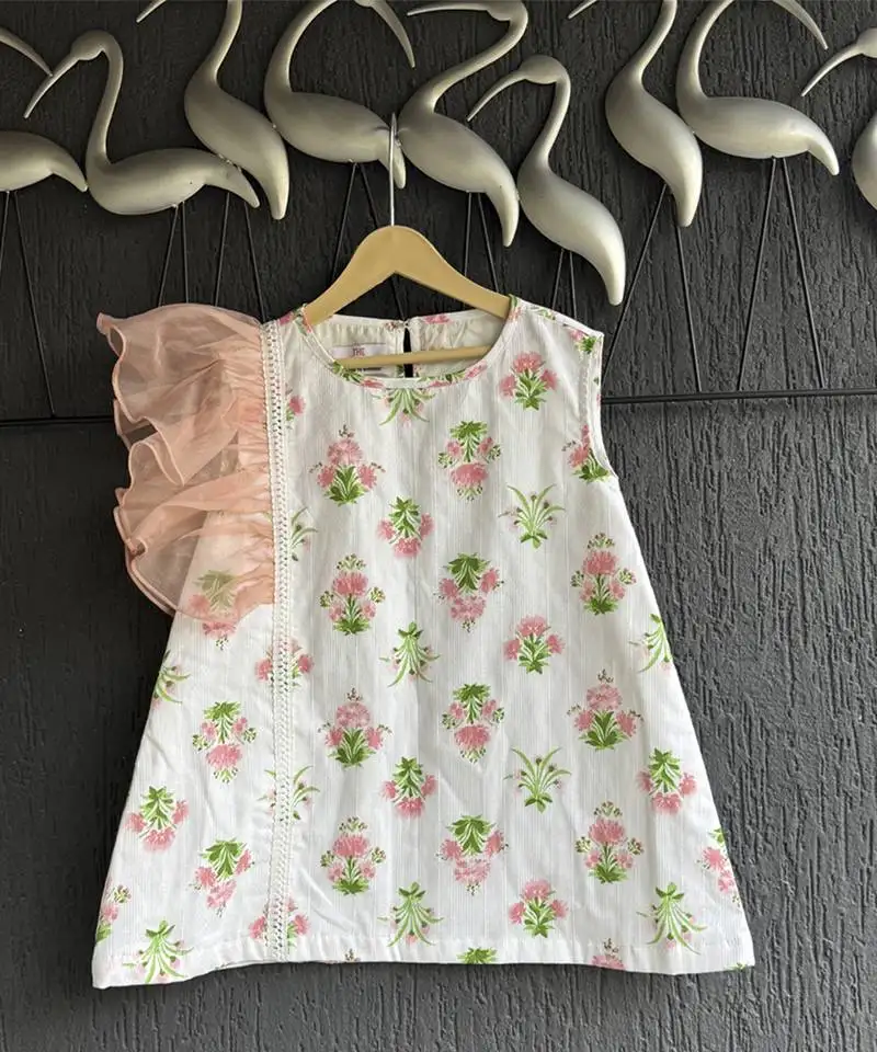 White printed cotton silk dress