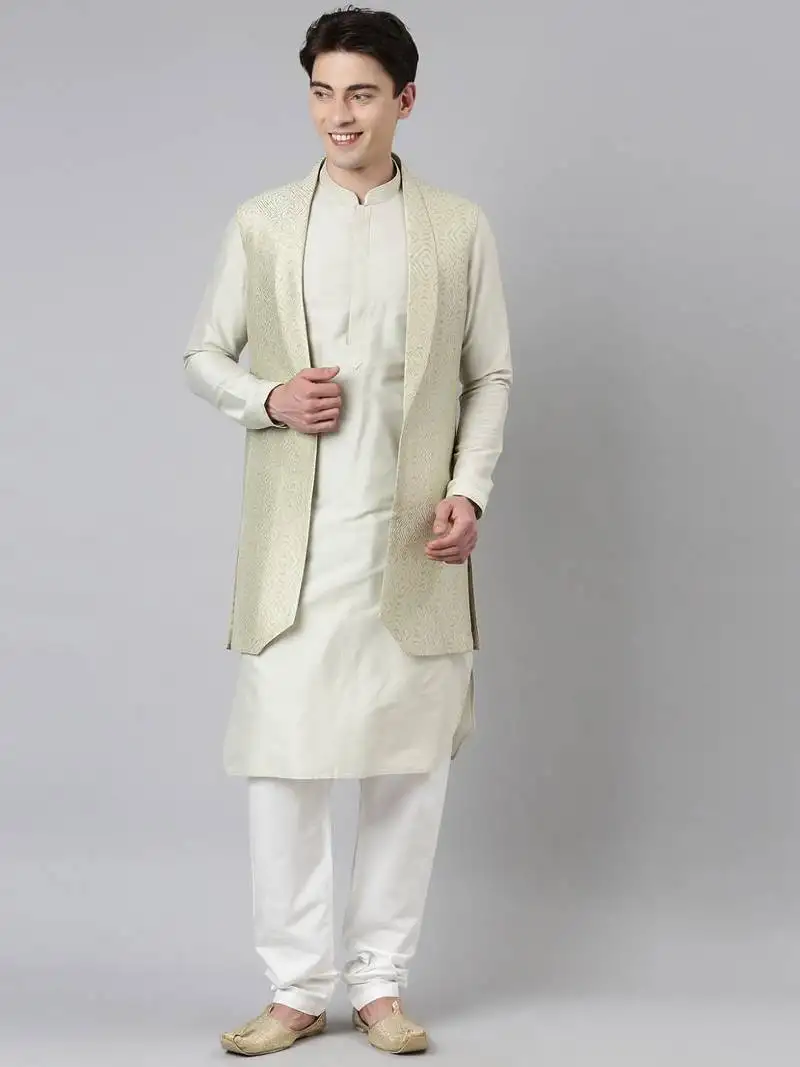 Light green lapel style jacket with kurta