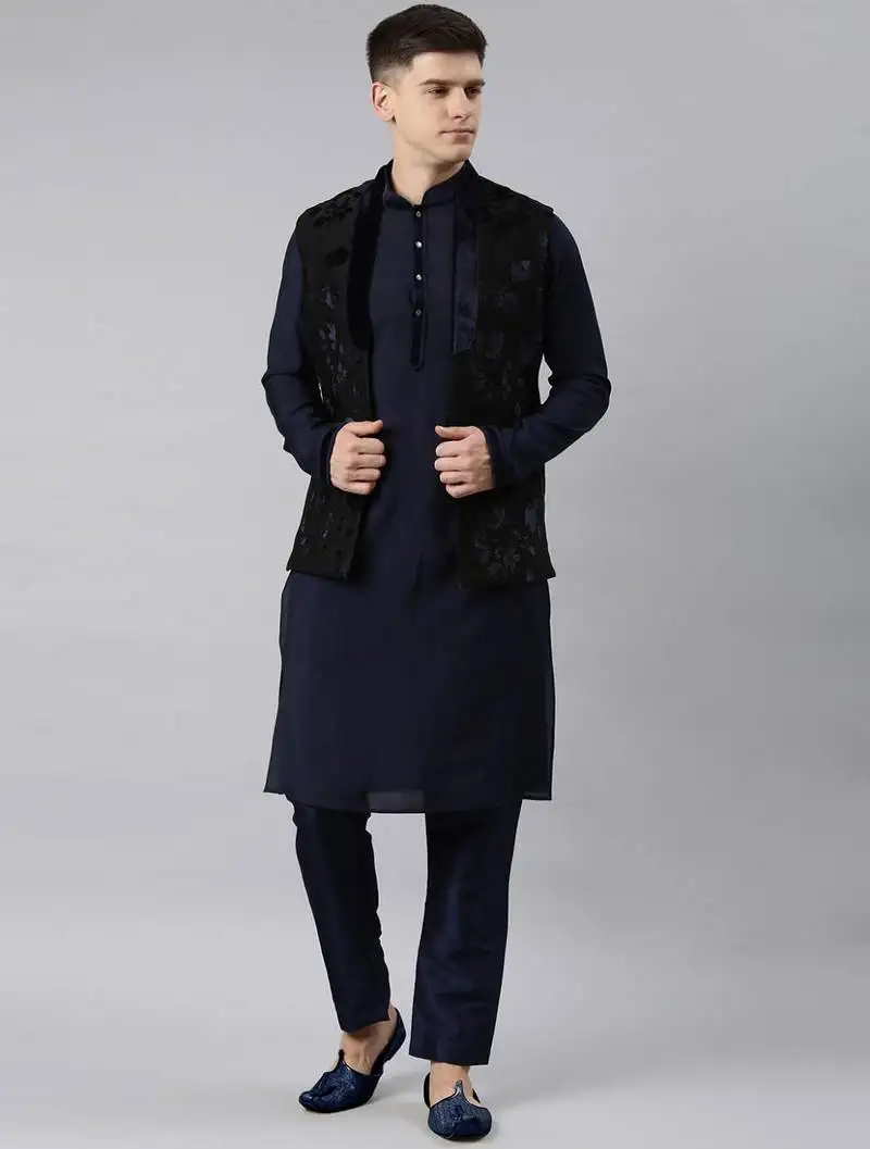 Navy jacquard kurta set