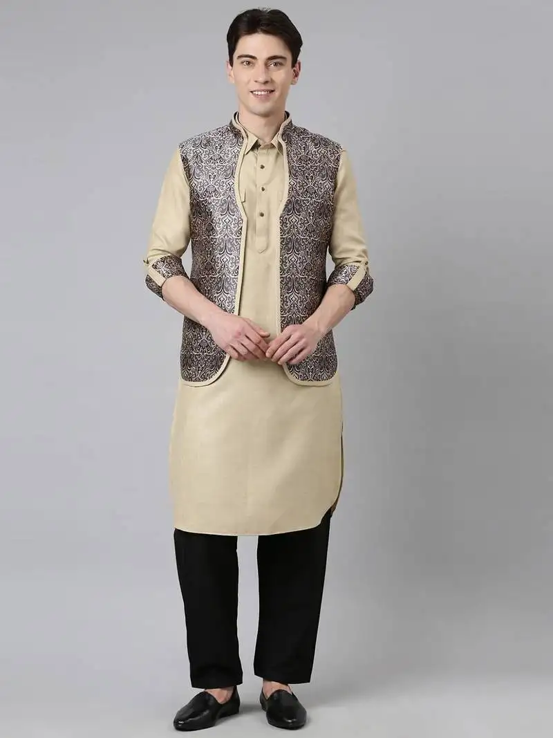 Sepia tone printed jacket with pathani set