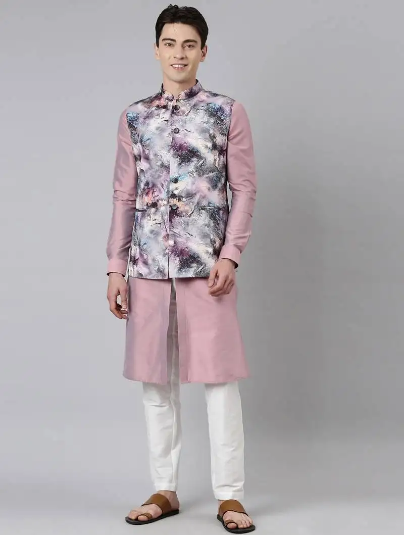 Pink print jacket with open kurta