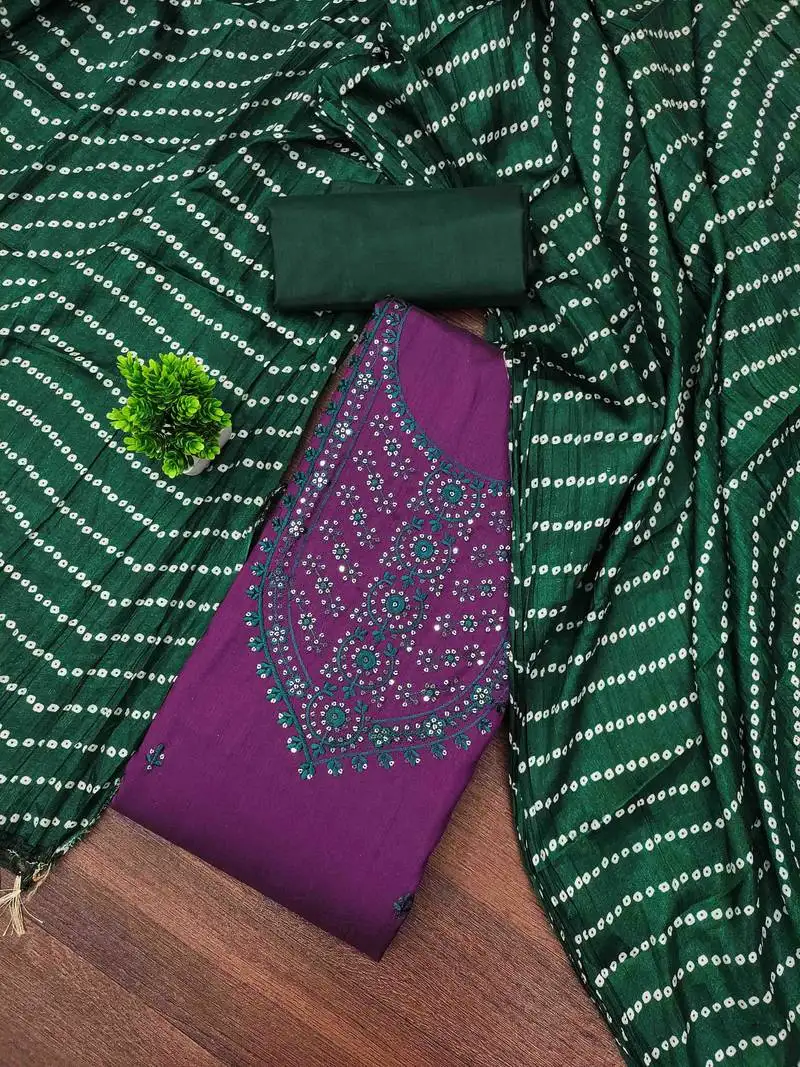 Women's purple embroidered dress material unstitched