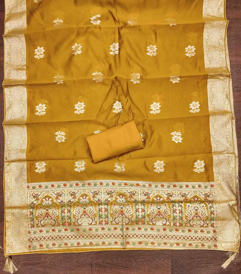 Women's mustard handwork dress material unstitched