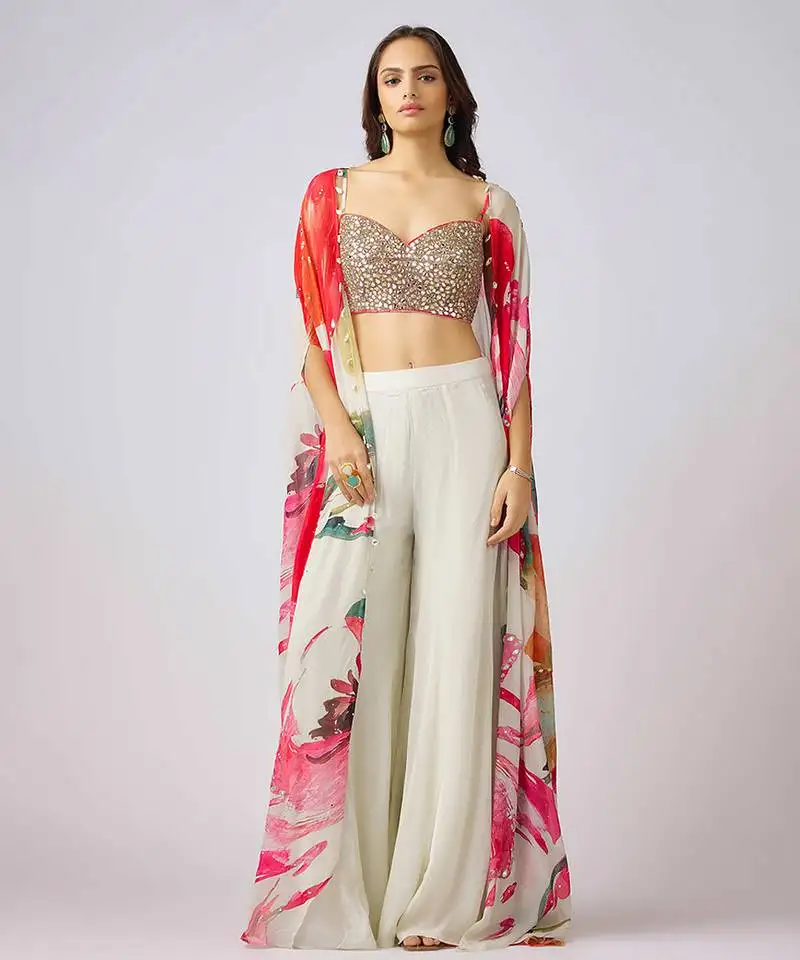 Multicolor printed georgette cape set