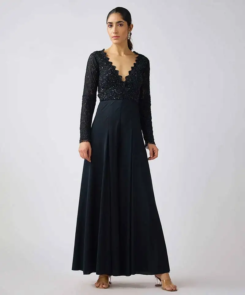 Black embroidered lycra jumpsuit