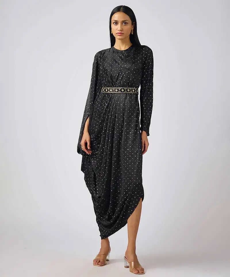 Black embroidered georgette dress