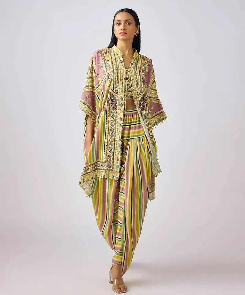 Yellow printed muslin kaftan