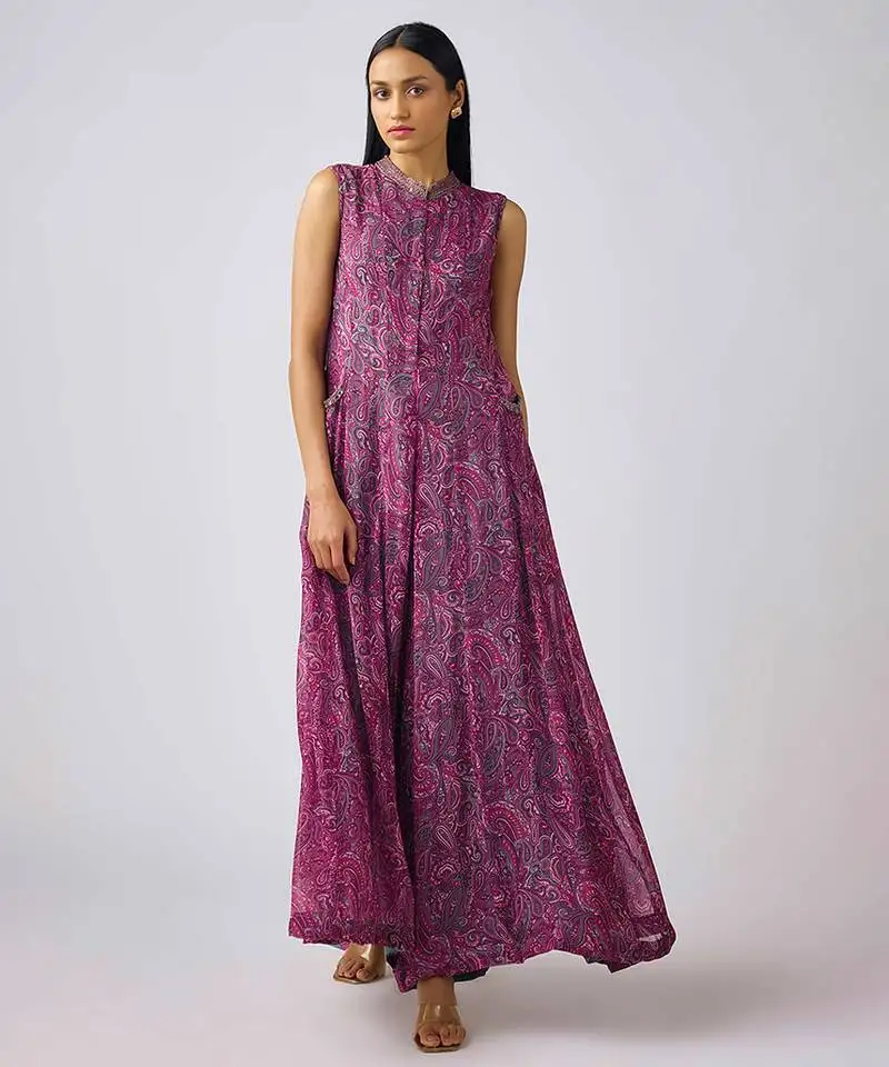 Wine printed georgette jumpsuit