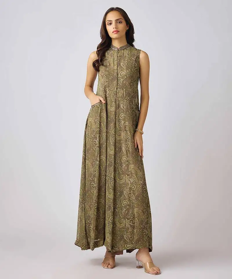 Green printed georgette jumpsuit