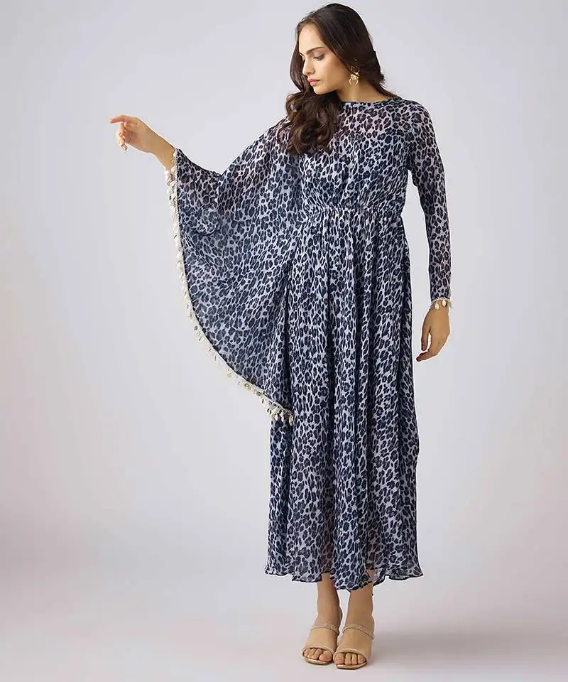 Black printed crepe dress