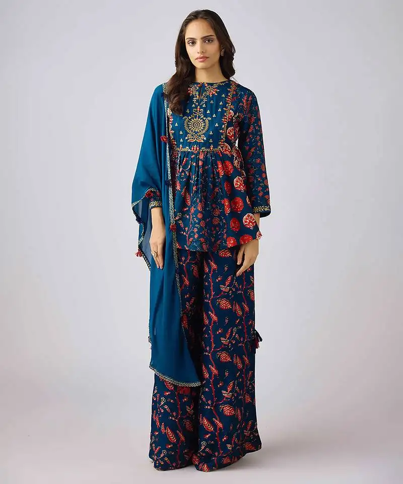 Blue printed cotton co ord set