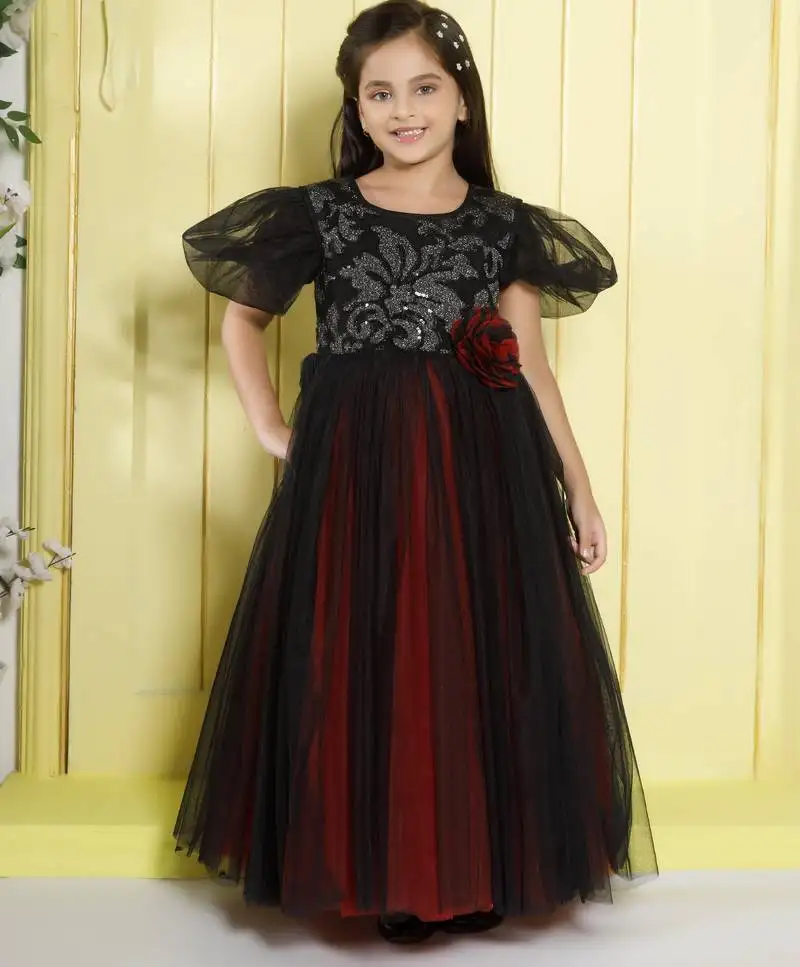 Black embellished bodice dual colour net woven party gown