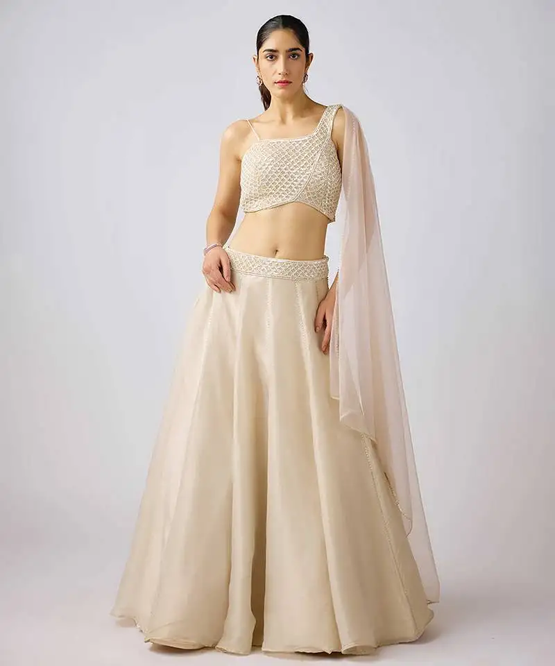 White embroidered organza lehenga